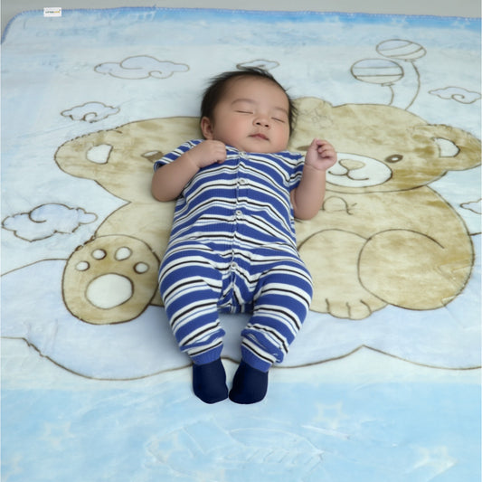 Ultra-Soft Bear Baby Blanket Lightweight & Cozy Plush with Embossed Designs, 140x110cm - Blue