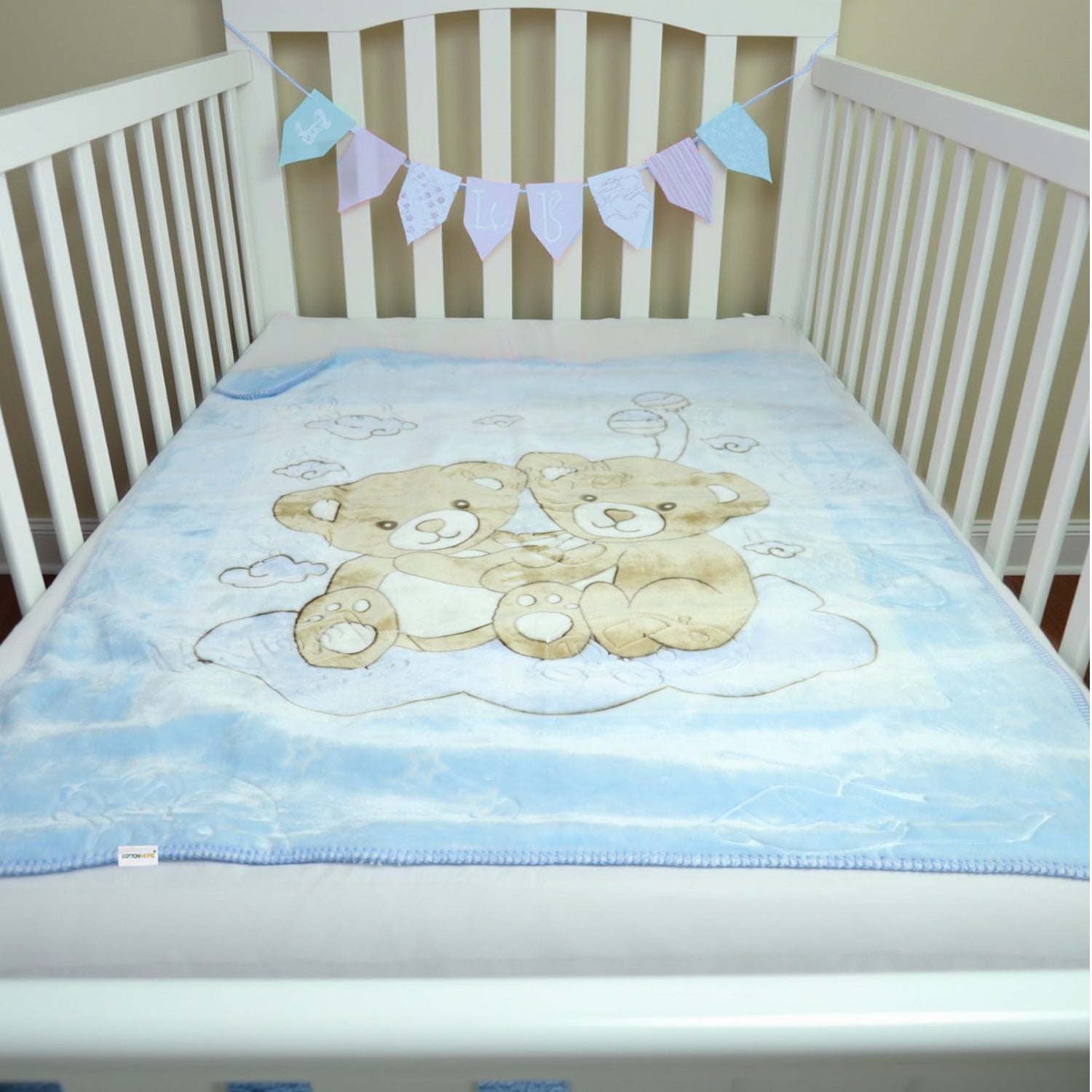 Ultra-Soft Bear Baby Blanket Lightweight & Cozy Plush with Embossed Designs, 140x110cm - Blue