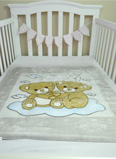 Ultra-Soft Bear Baby Blanket Lightweight & Cozy Plush with Embossed Design, 140x110cm - Grey