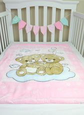 Ultra-Soft Bear Baby Blanket Lightweight & Cozy Plush with Embossed Designs, 140x110cm - Pink