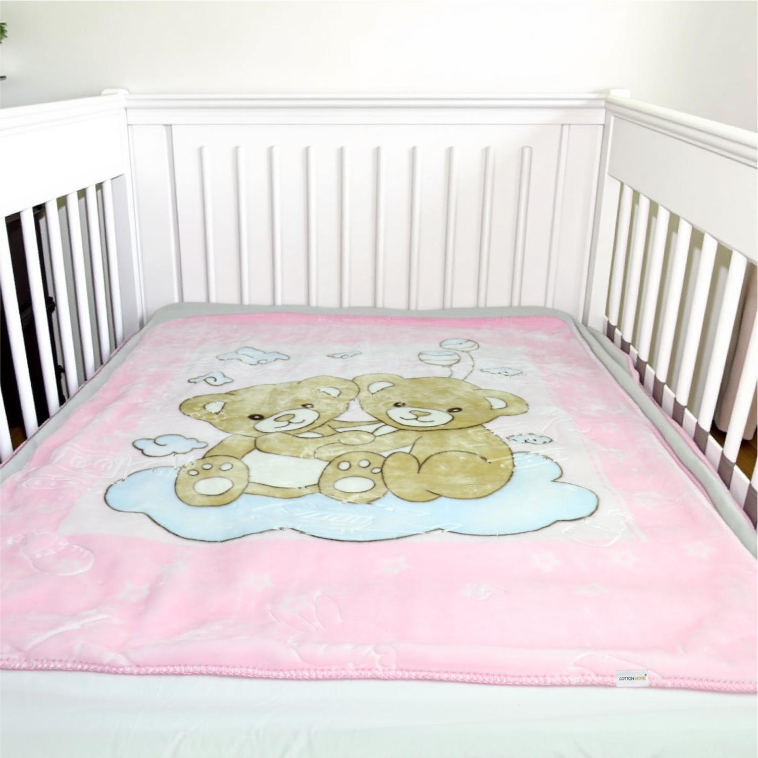 Ultra-Soft Bear Baby Blanket Lightweight & Cozy Plush with Embossed Designs, 140x110cm - Pink
