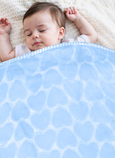 Premium Baby Blanket – Ultra Soft, Lightweight & Cozy Plush with Embossed Hearts, 140x110cm Blue