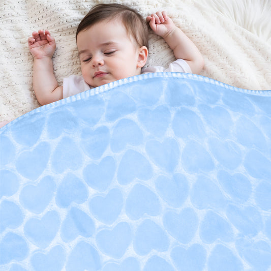 Premium Baby Blanket – Ultra Soft, Lightweight & Cozy Plush with Embossed Hearts, 140x110cm Blue