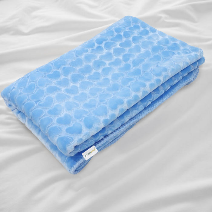 Premium Baby Blanket – Ultra Soft, Lightweight & Cozy Plush with Embossed Hearts, 140x110cm Blue