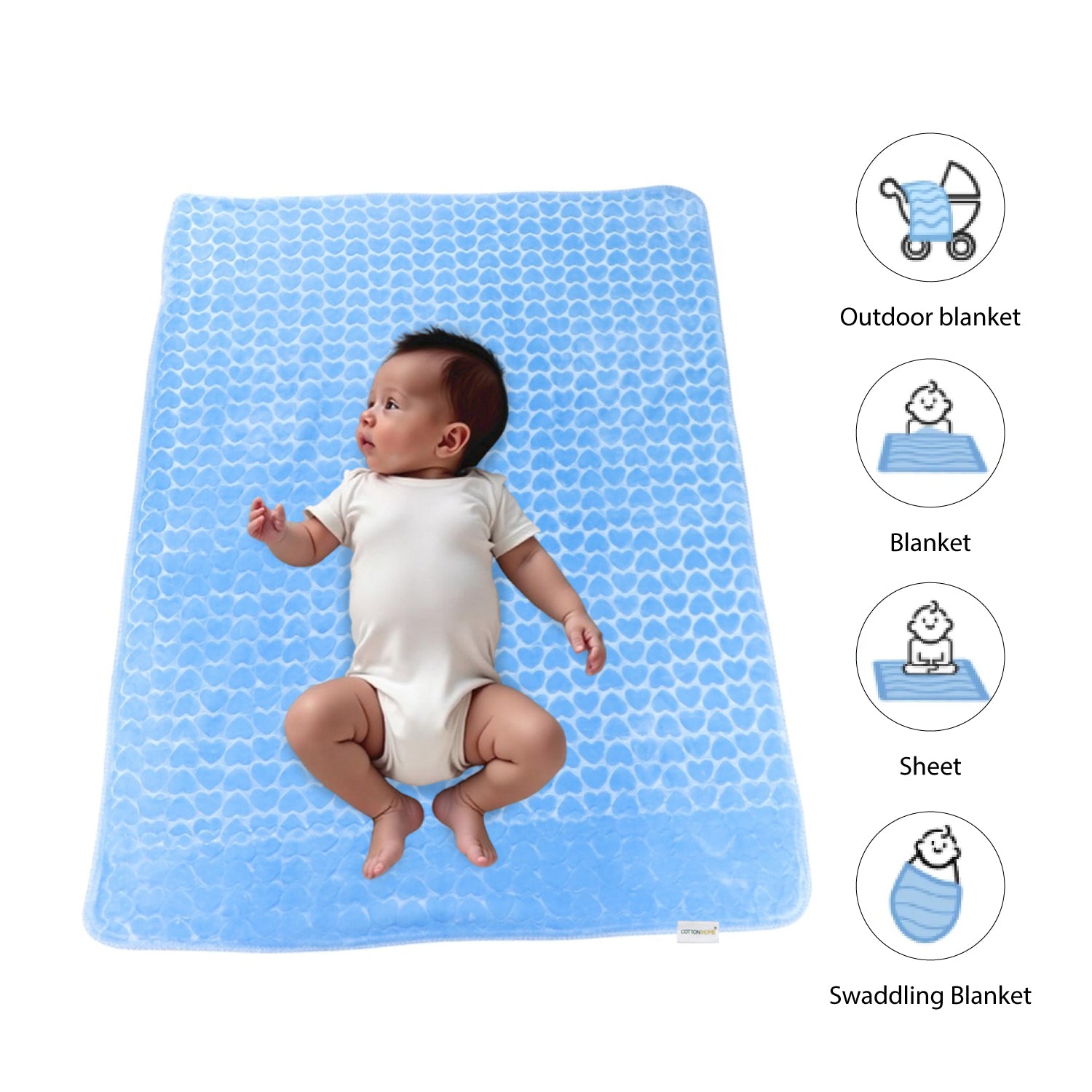 Premium Baby Blanket – Ultra Soft, Lightweight & Cozy Plush with Embossed Hearts, 140x110cm Blue