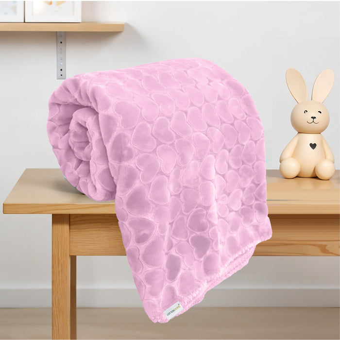 Premium Baby Blanket – Ultra Soft, Lightweight & Cozy Plush with Embossed Hearts, 140x110cm Pink