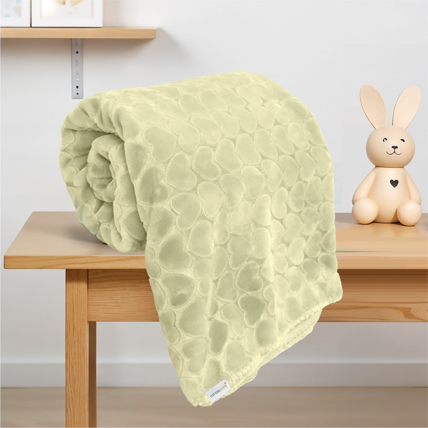 Premium Baby Blanket – Ultra Soft, Lightweight & Cozy Plush with Embossed Hearts, 140x110cm Yellow