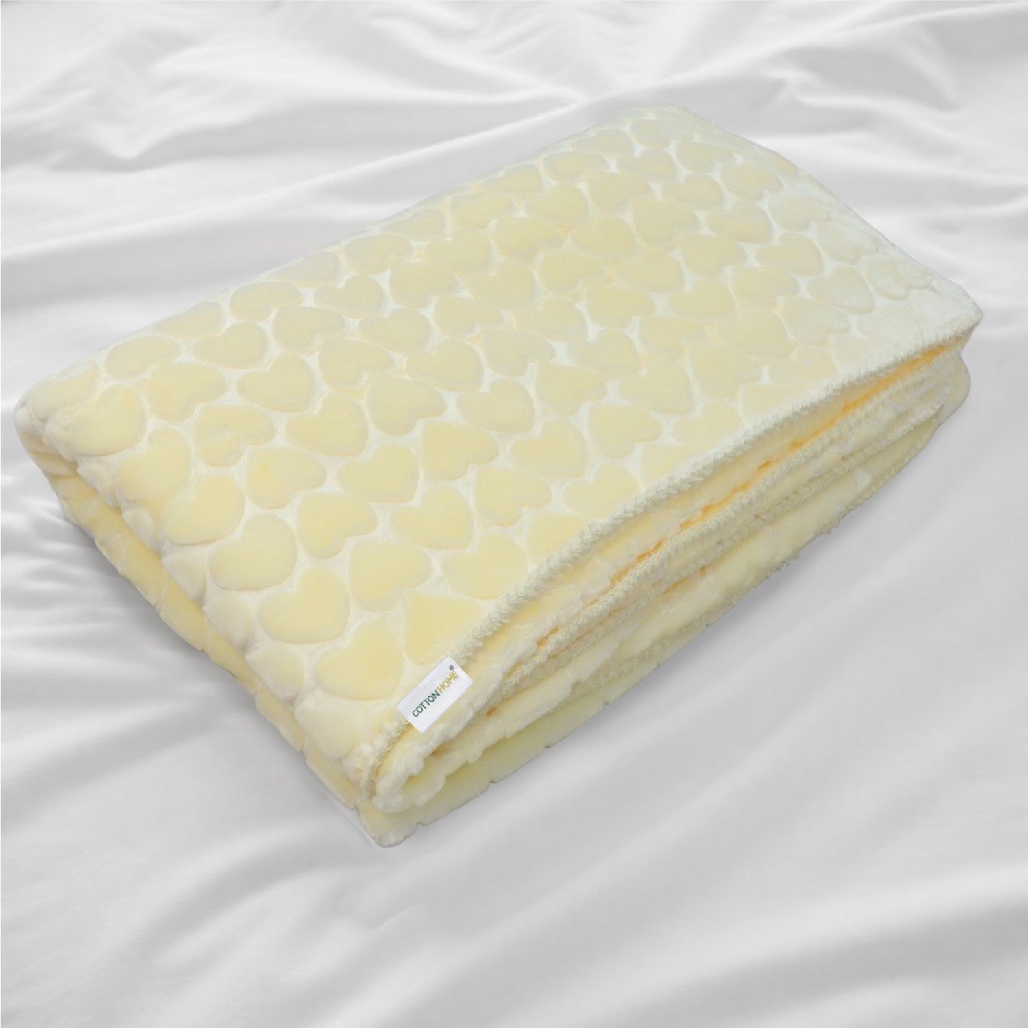 Premium Baby Blanket – Ultra Soft, Lightweight & Cozy Plush with Embossed Hearts, 140x110cm Yellow