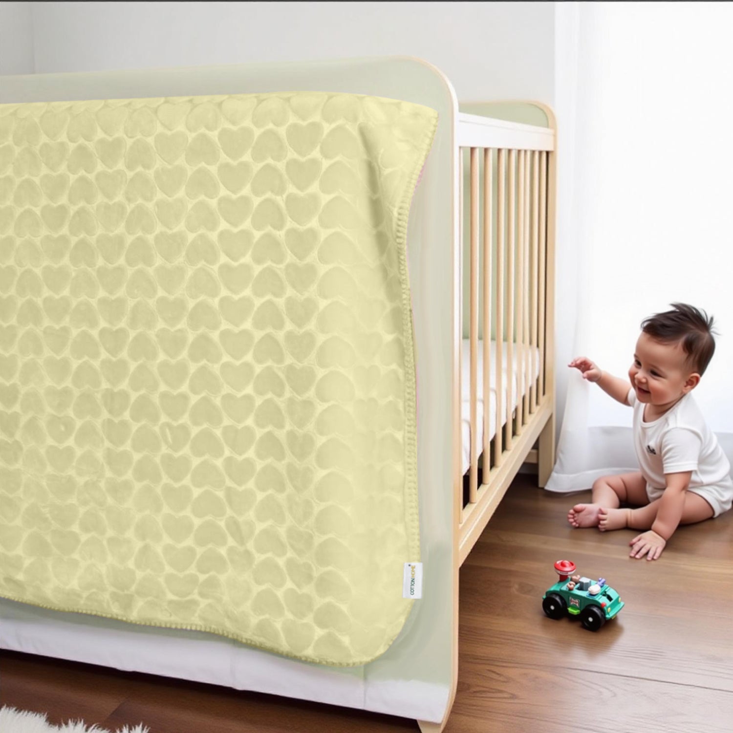 Premium Baby Blanket – Ultra Soft, Lightweight & Cozy Plush with Embossed Hearts, 140x110cm Yellow