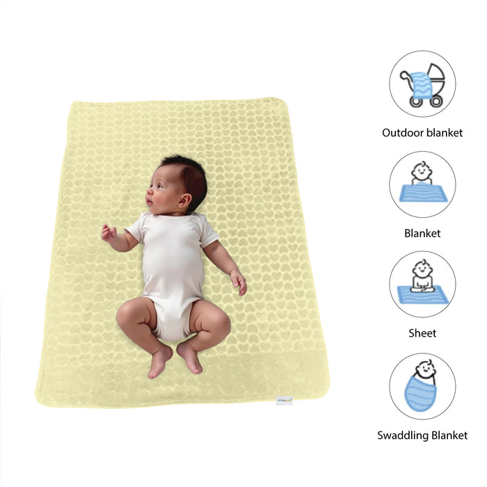 Premium Baby Blanket – Ultra Soft, Lightweight & Cozy Plush with Embossed Hearts, 140x110cm Yellow
