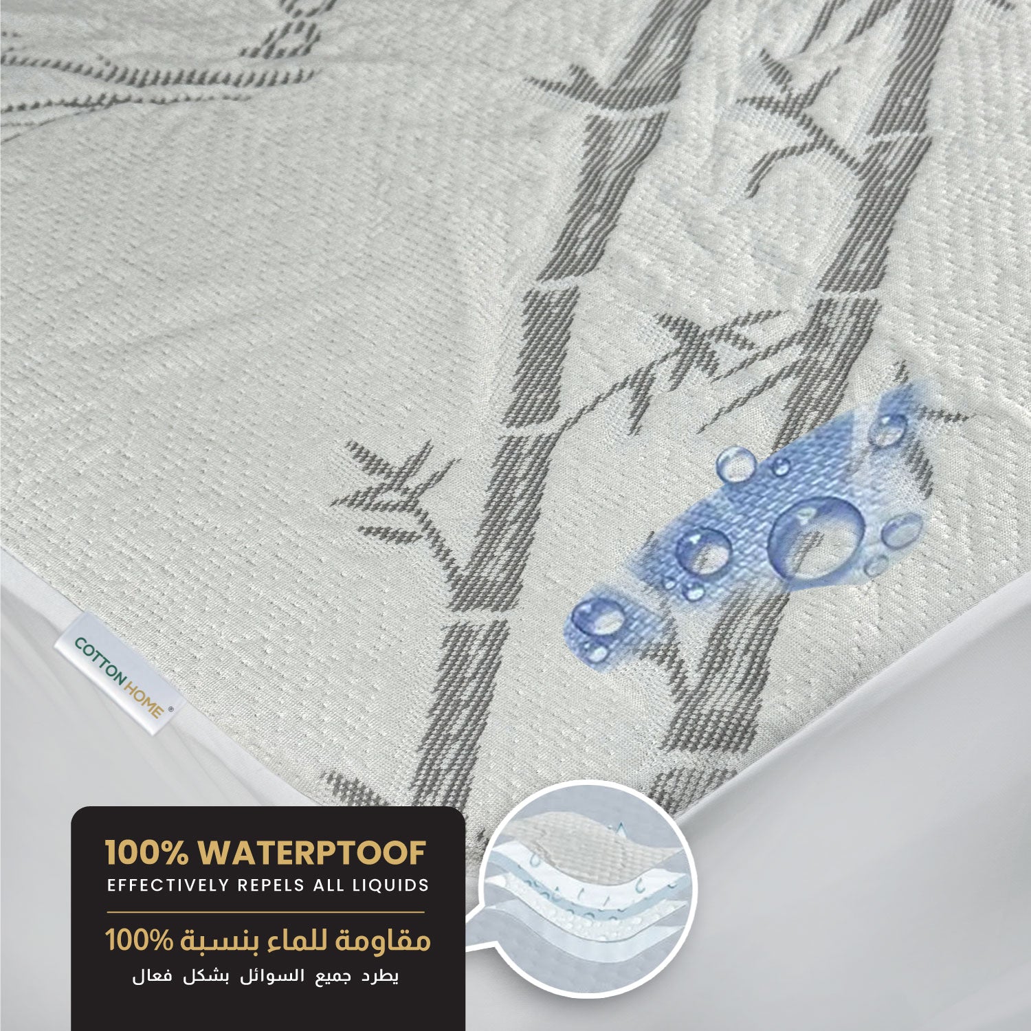 Premium Bamboo Grey Mattress Protector 90x200+35CM Breathable & Waterproof - Cotton Home