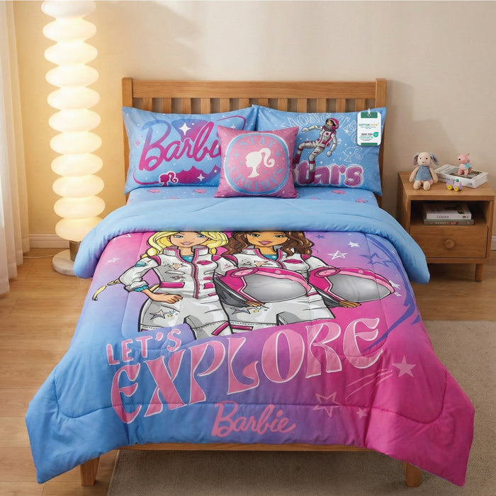 Barbie Official Kids Bedding Set – 5 Piece Comforter Set Cozy & Colorful Cartoon Character with Matching Pillowcases & Bedsheet
