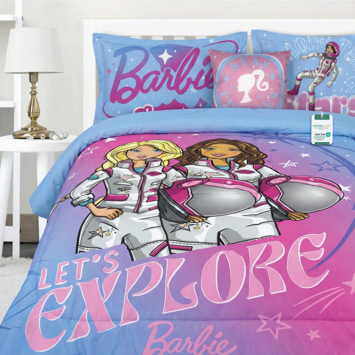 Barbie Official Kids Bedding Set – 5 Piece Comforter Set Cozy & Colorful Cartoon Character with Matching Pillowcases & Bedsheet