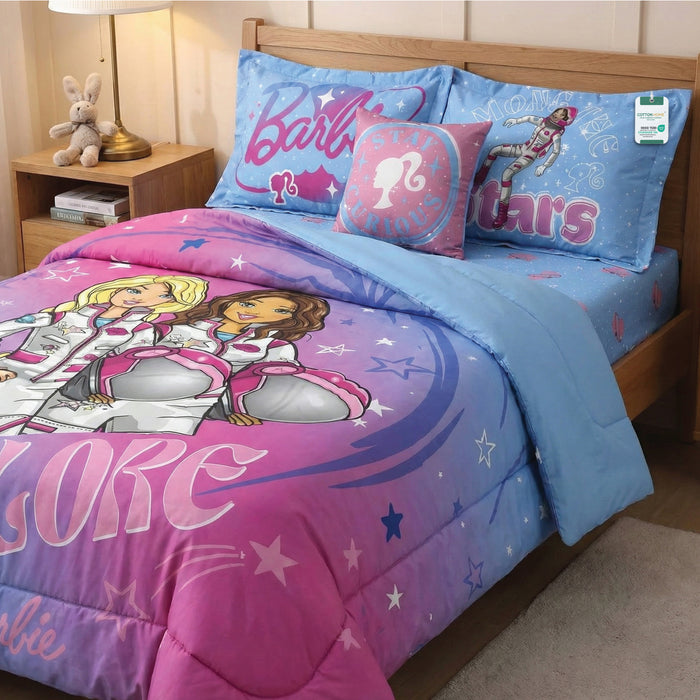 Barbie Official Kids Bedding Set – 5 Piece Comforter Set Cozy & Colorful Cartoon Character with Matching Pillowcases & Bedsheet
