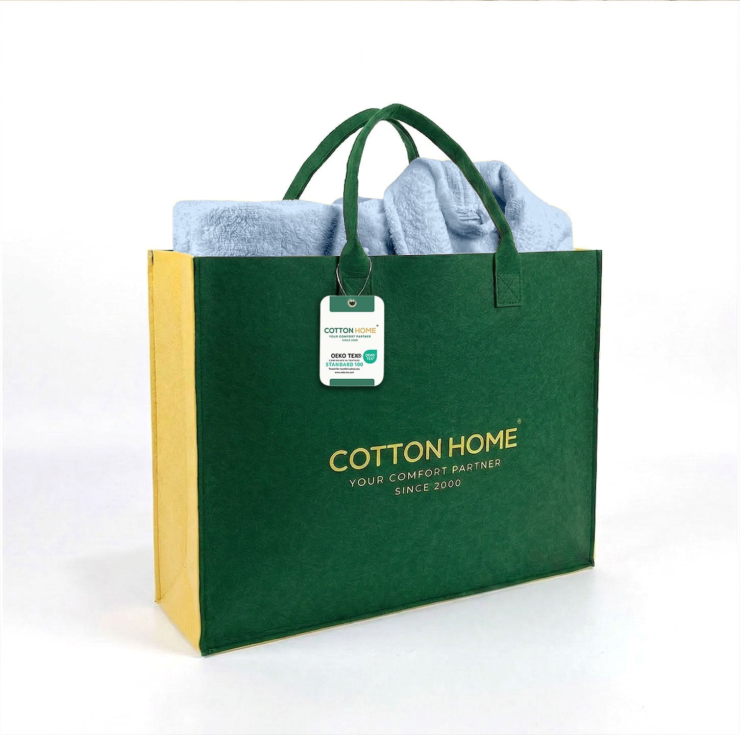 Luxury 7PC Egyptian Cotton Bath Bundle Set Sky Blue – Bathrobe, Towels, Slippers