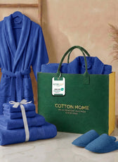 Luxury 7PC Egyptian Cotton Bath Bundle Set Royal Blue – Bathrobe, Towels, Slippers