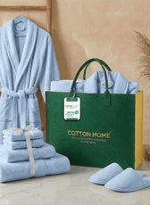 Luxury 7PC Egyptian Cotton Bath Bundle Set Sky Blue – Bathrobe, Towels, Slippers