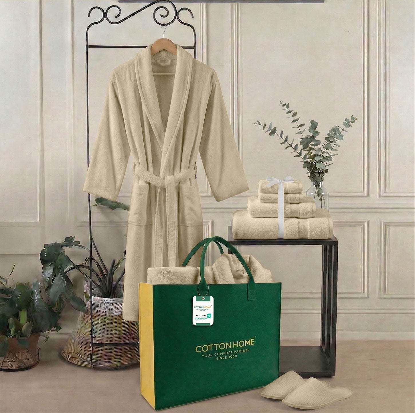 Luxury 7PC Egyptian Cotton Bath Bundle Set Linen – Bathrobe, Towels, Slippers