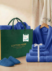 Luxury 7PC Egyptian Cotton Bath Bundle Set Royal Blue – Bathrobe, Towels, Slippers