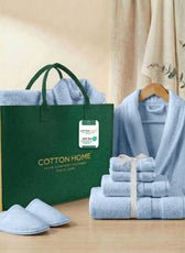 Luxury 7PC Egyptian Cotton Bath Bundle Set Sky Blue – Bathrobe, Towels, Slippers