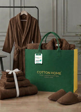 Luxury 7PC Egyptian Cotton Bath Bundle Set Brown – Bathrobe, Towels, Slippers