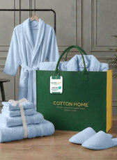Luxury 7PC Egyptian Cotton Bath Bundle Set Sky Blue – Bathrobe, Towels, Slippers