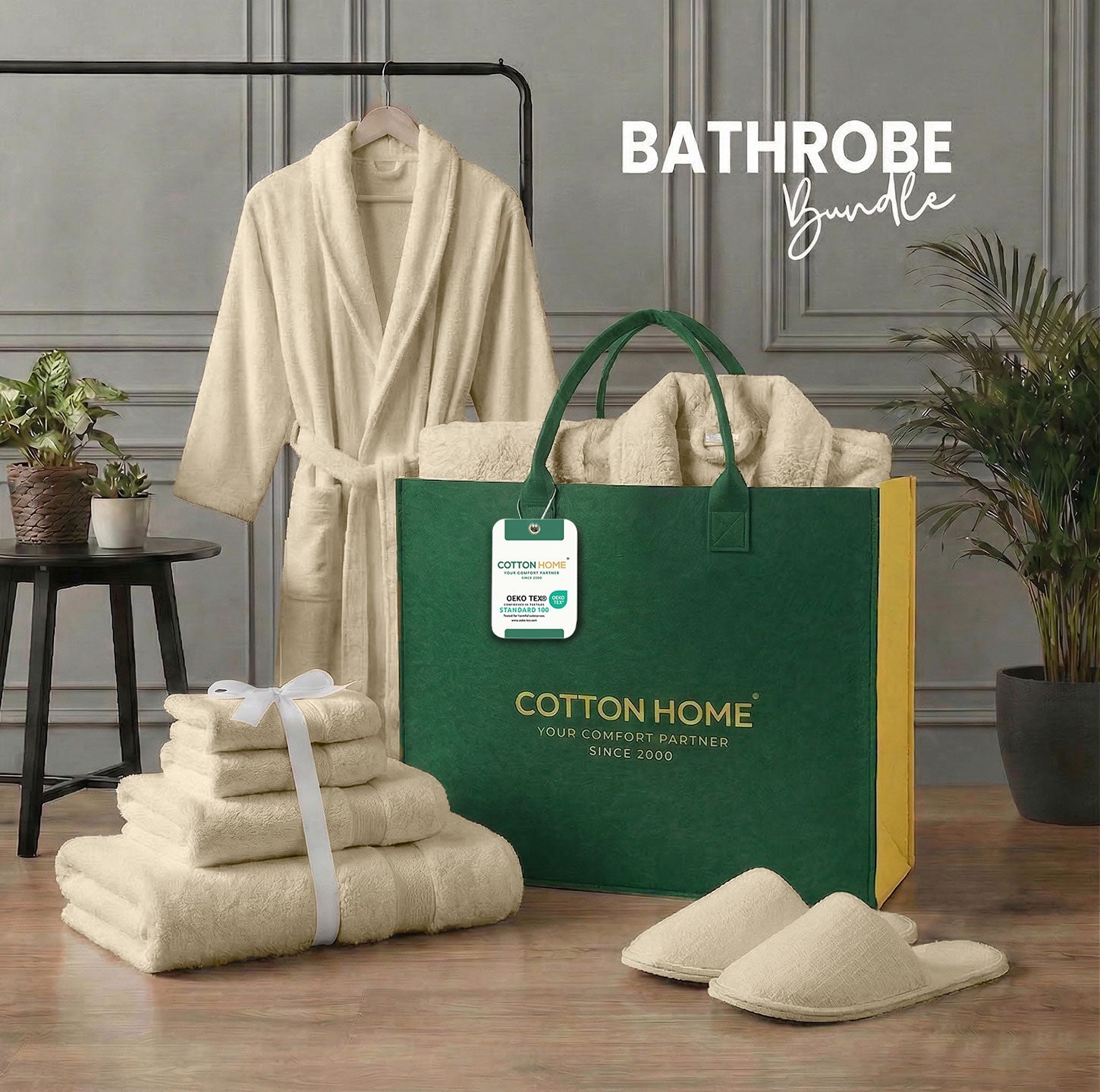 Luxury 7PC Egyptian Cotton Bath Bundle Set Linen – Bathrobe, Towels, Slippers
