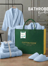 Luxury 7PC Egyptian Cotton Bath Bundle Set Sky Blue – Bathrobe, Towels, Slippers