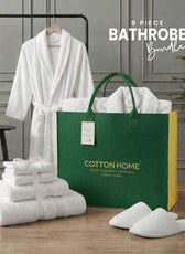 Luxury 7PC Egyptian Cotton Bath Bundle Set White – Bathrobe, Towels, Slippers