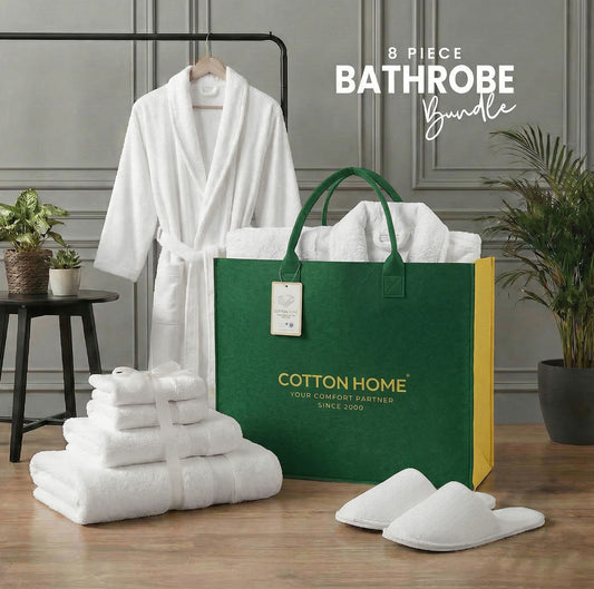 Luxury 7PC Egyptian Cotton Bath Bundle Set White – Bathrobe, Towels, Slippers