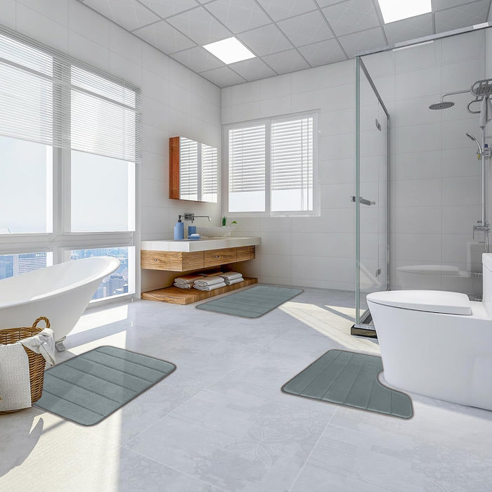 Memory Foam Bath Mats – 3-Piece Non-Slip Bathroom Rug Set for Ultimate Comfort & Absorbency