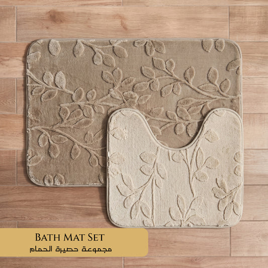 Bath Mat Set 2-Piece Highly absorbent Anti-Skid - 90x60 cm Beige
