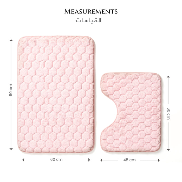 Bath Mat Set 2-Piece Highly absorbent Anti-Skid - 90x60 cm Diamond Pink