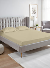 Stripe Fitted Sheet Set Queen 160x200+30cm with Pillowcases Beige