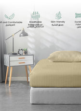 Stripe Fitted Sheet Set Single 90x200+20cm with Pillowcase Beige