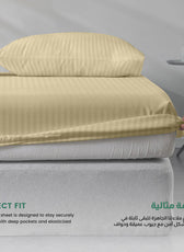 Stripe Fitted Sheet Set Queen 160x200+30cm with Pillowcases Beige