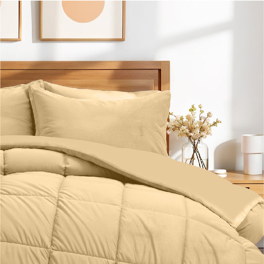 Luxury Velvet 3-Piece King Comforter Set - 240x260 cm- Beige