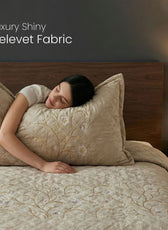 Velvet Quilt Set 3-Piece Diamond Quilted Bedspread Set 220×240cm with two pillow case Beige