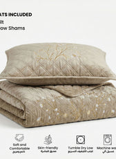 Velvet Quilt Set 3-Piece Diamond Quilted Bedspread Set 220×240cm with two pillow case Beige