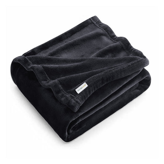 Flannel Blanket Queen 220x240cm Suitable for All Seasons, Warm Throw Blanket  - Black - Cotton Home