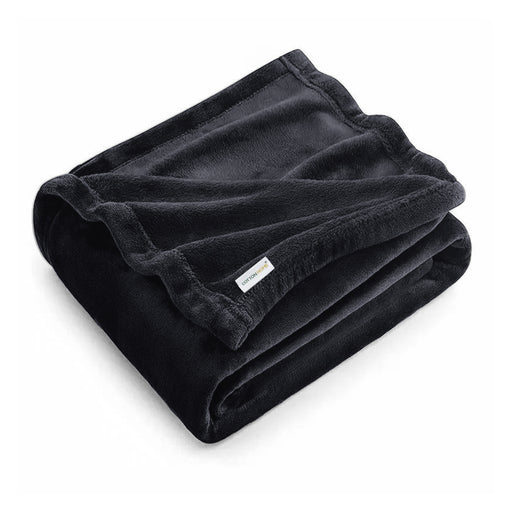 Flannel Blanket Queen 220x240cm Suitable for All Seasons, Warm Throw Blanket  - Black - Cotton Home