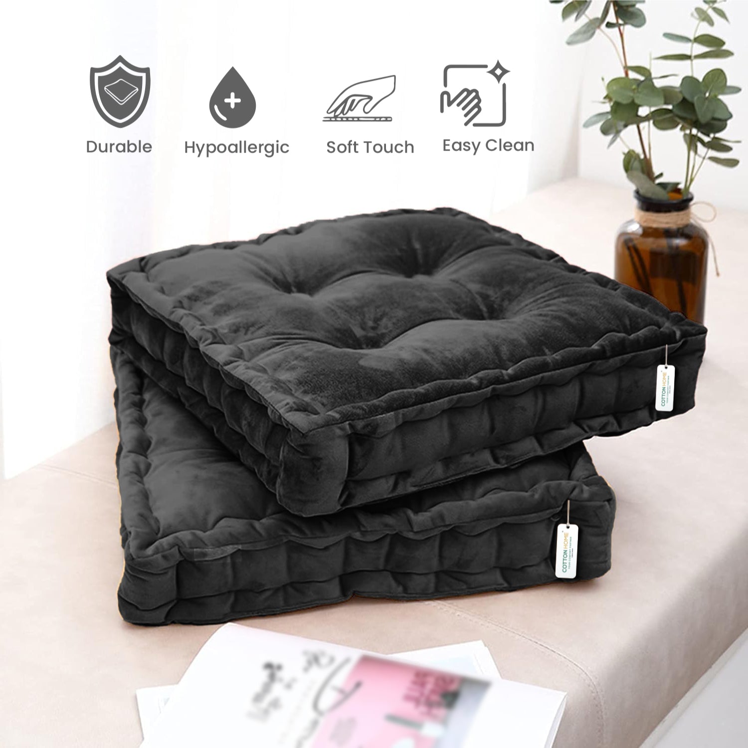 Serenity Velvet Multipurpose Seat Cushion 40x40cm Square Shape Seating - Cotton Home