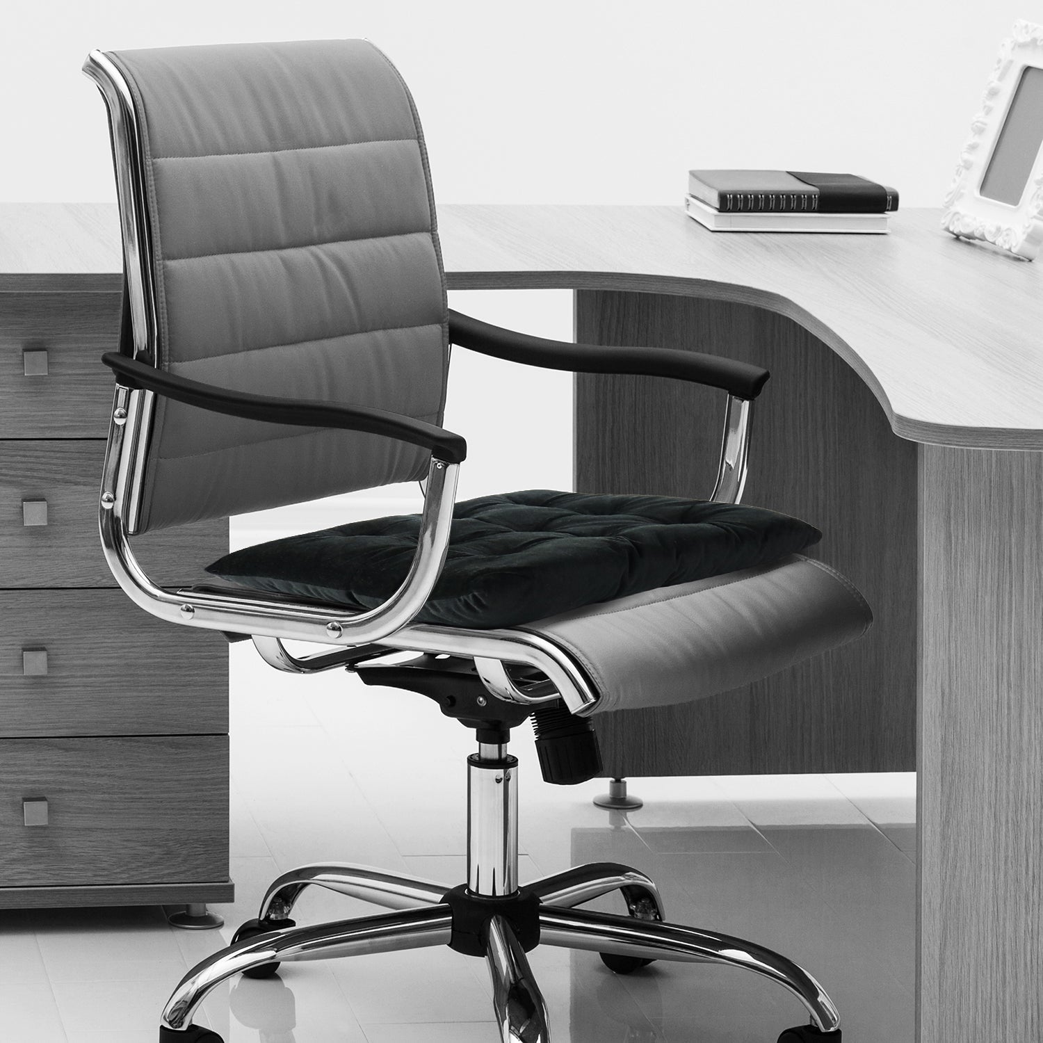 Velvet Slip Free Tufted  Chair Cushion Black 40x40cm - Pack of 2 - Cotton Home