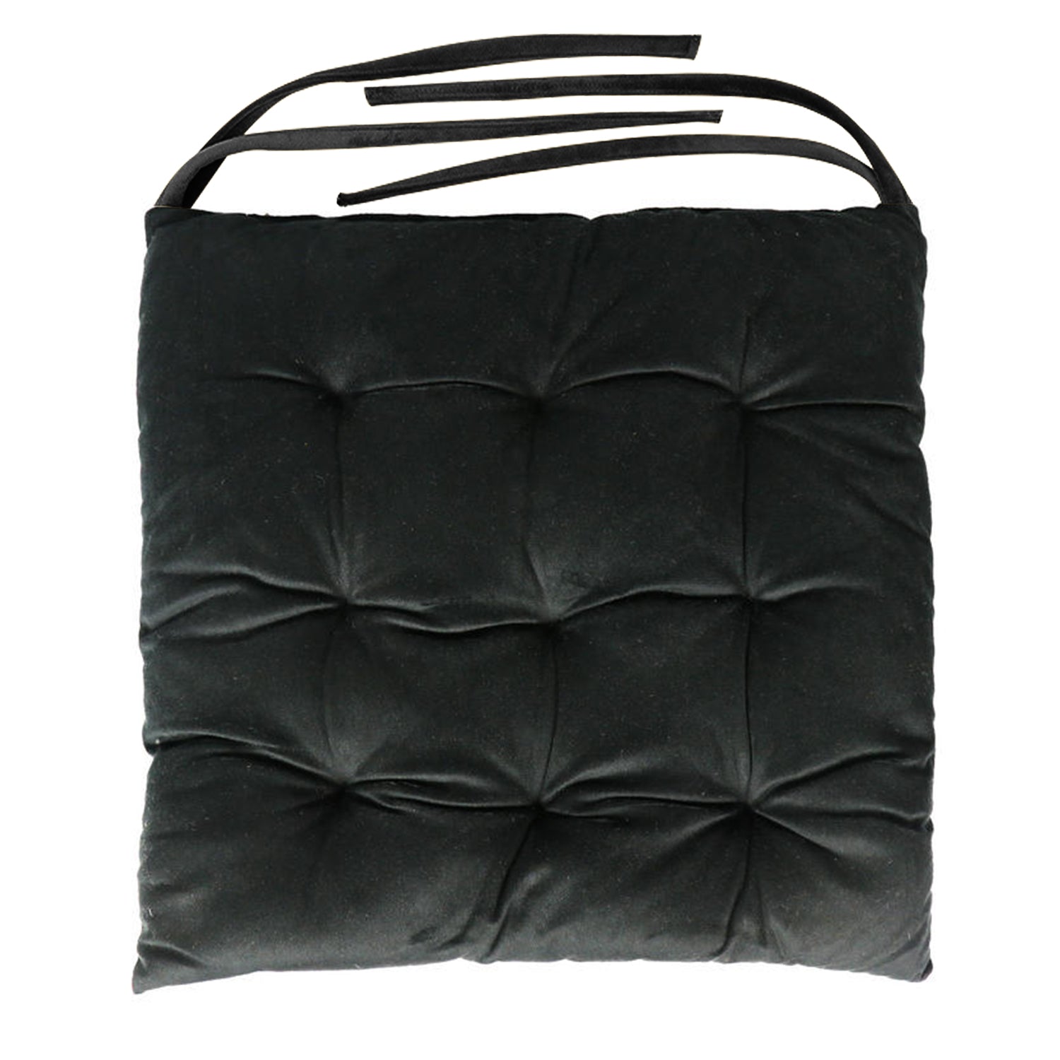 Velvet Slip Free Tufted  Chair Cushion Black 40x40cm - Pack of 2 - Cotton Home