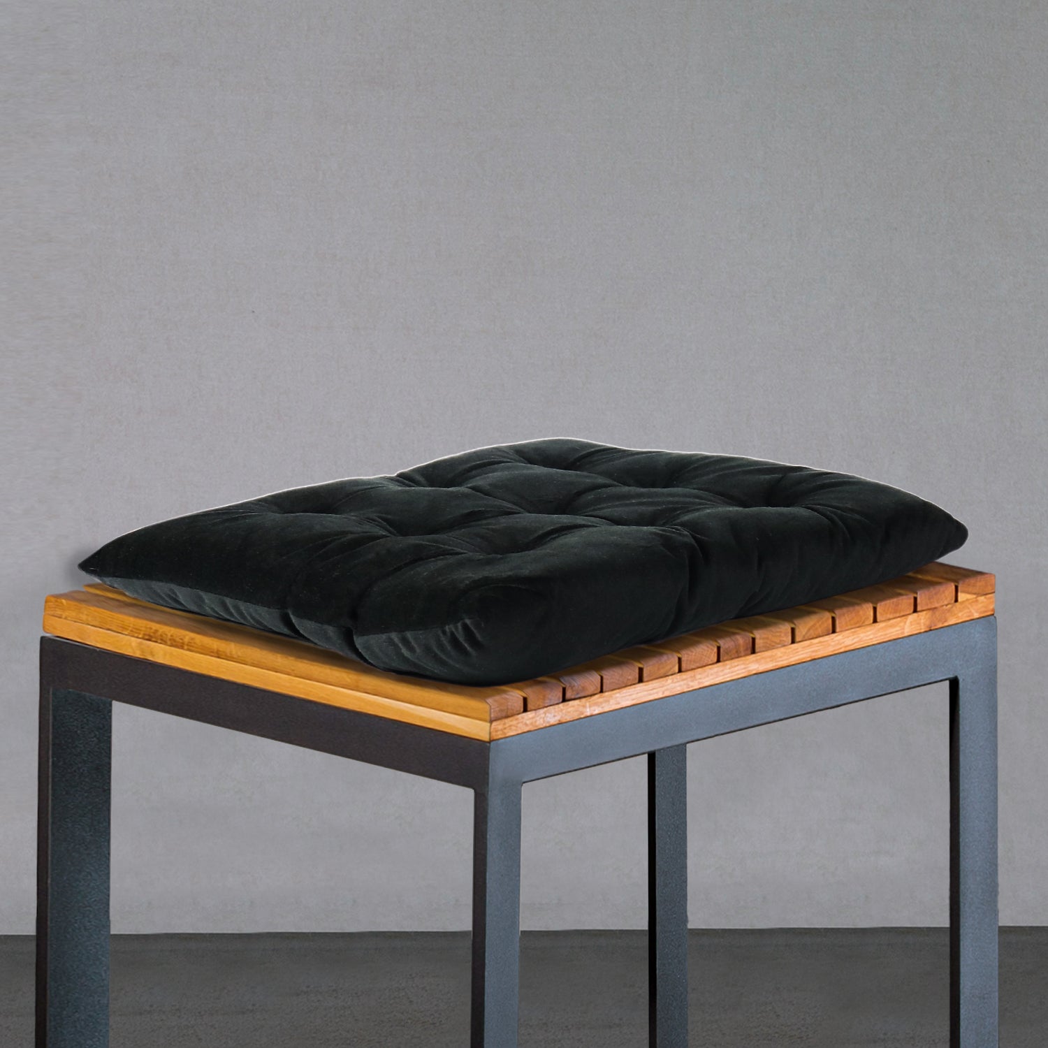 Velvet Slip Free Tufted  Chair Cushion Black 40x40cm - Cotton Home