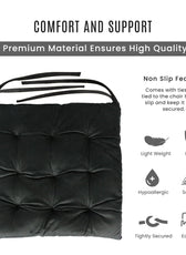 Velvet Slip Free Tufted  Chair Cushion Black 40x40cm - Pack of 2 - Cotton Home