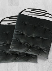 Velvet Slip Free Tufted  Chair Cushion Black 40x40cm - Pack of 2 - Cotton Home