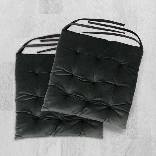 Velvet Slip Free Tufted  Chair Cushion Black 40x40cm - Pack of 2 - Cotton Home