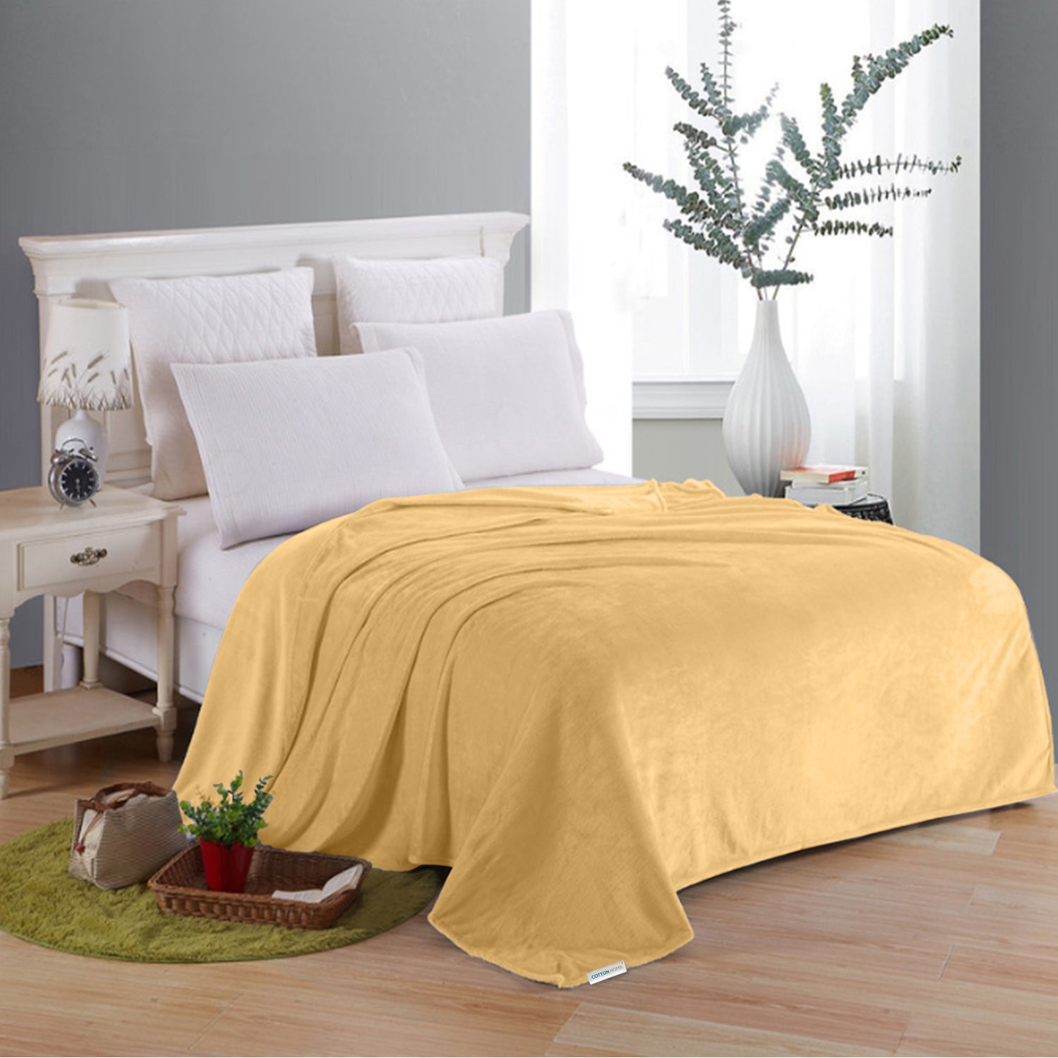 Soft Flannel Blanket Double Size 220x240cm Beige