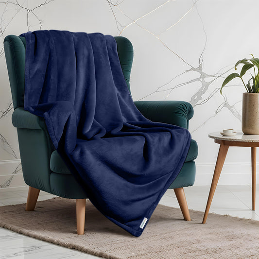 Soft Flannel Blanket Double Size 220x240cm Navy Blue